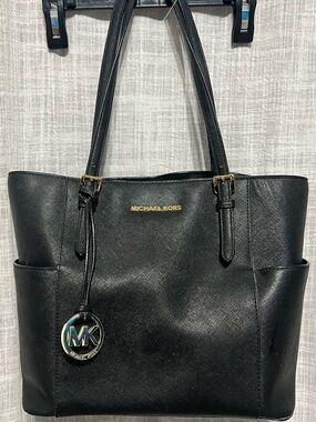 Michael Kors Black Saffiano Leather Tote with Gold Hardware